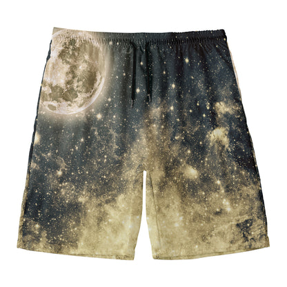 Full Moon And Night Stars Print Men's Swim Trunks
