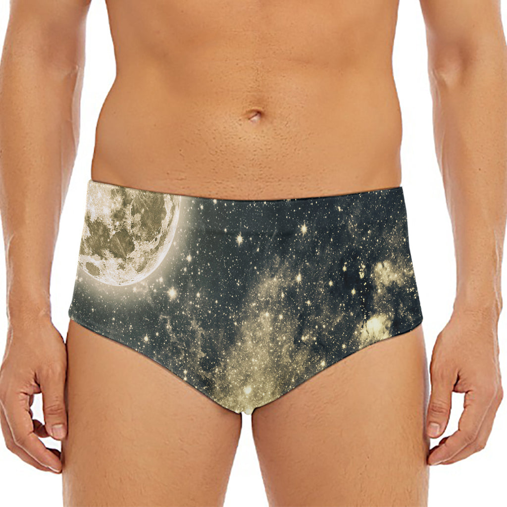 Full Moon And Night Stars Print Men's Triangle Swim Briefs