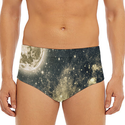 Full Moon And Night Stars Print Men's Triangle Swim Briefs