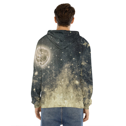 Full Moon And Night Stars Print Men's Velvet Pullover Hoodie