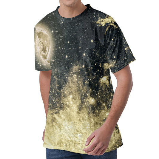 Full Moon And Night Stars Print Men's Velvet T-Shirt