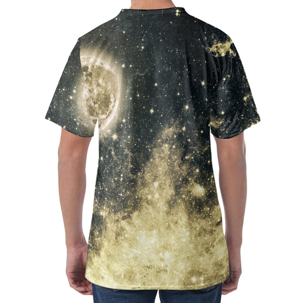 Full Moon And Night Stars Print Men's Velvet T-Shirt