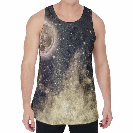 Full Moon And Night Stars Print Men's Velvet Tank Top