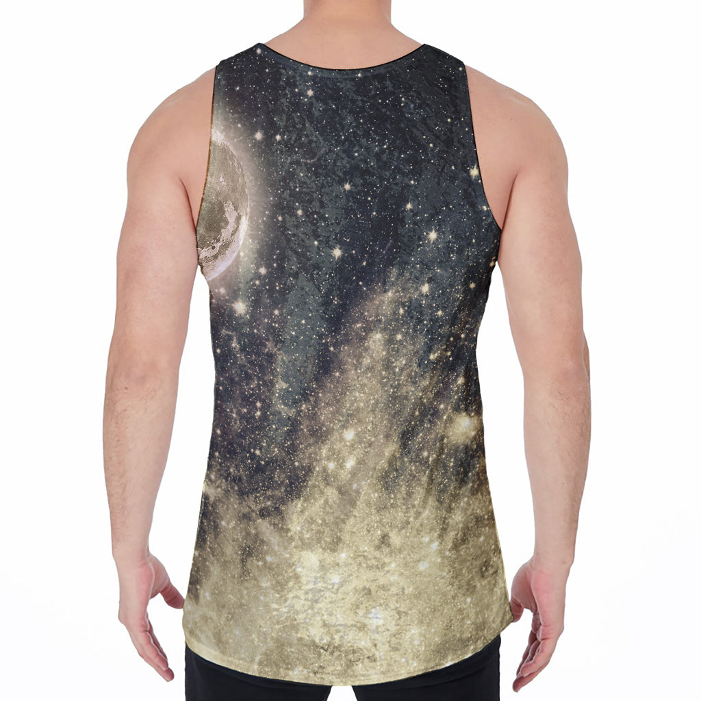 Full Moon And Night Stars Print Men's Velvet Tank Top