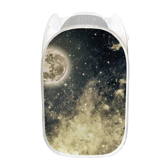 Full Moon And Night Stars Print Mesh Laundry Hamper