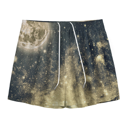 Full Moon And Night Stars Print Mesh Shorts