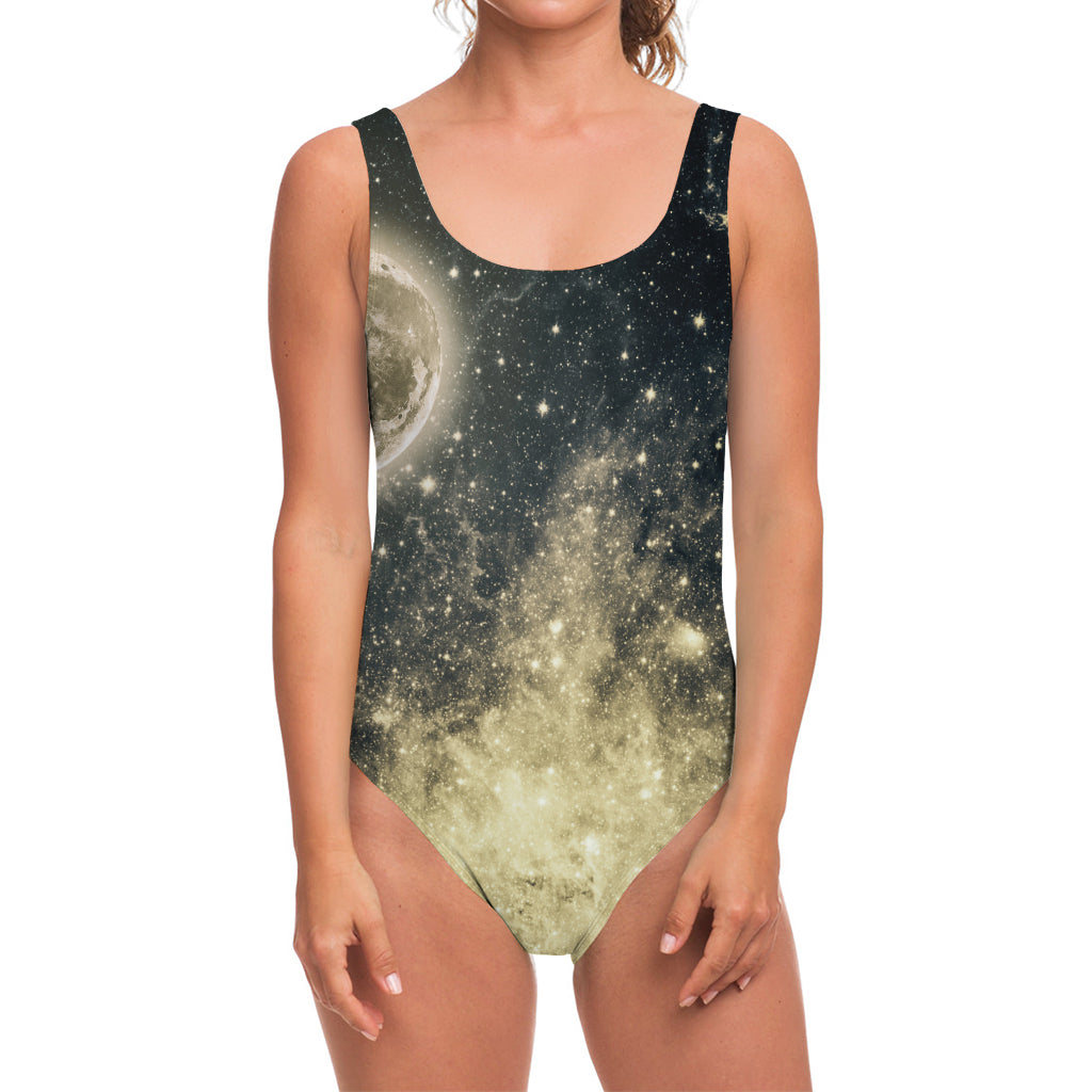 Full Moon And Night Stars Print One Piece Swimsuit