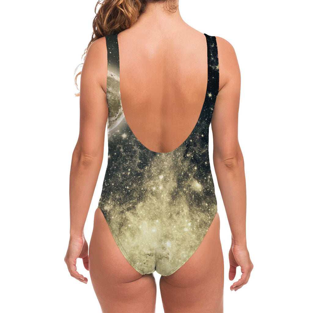 Full Moon And Night Stars Print One Piece Swimsuit
