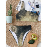 Full Moon And Night Stars Print One Shoulder Bikini Top
