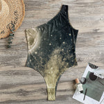 Full Moon And Night Stars Print One Shoulder Bodysuit