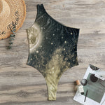 Full Moon And Night Stars Print One Shoulder Bodysuit