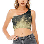 Full Moon And Night Stars Print One Shoulder Crop Top