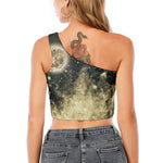 Full Moon And Night Stars Print One Shoulder Crop Top