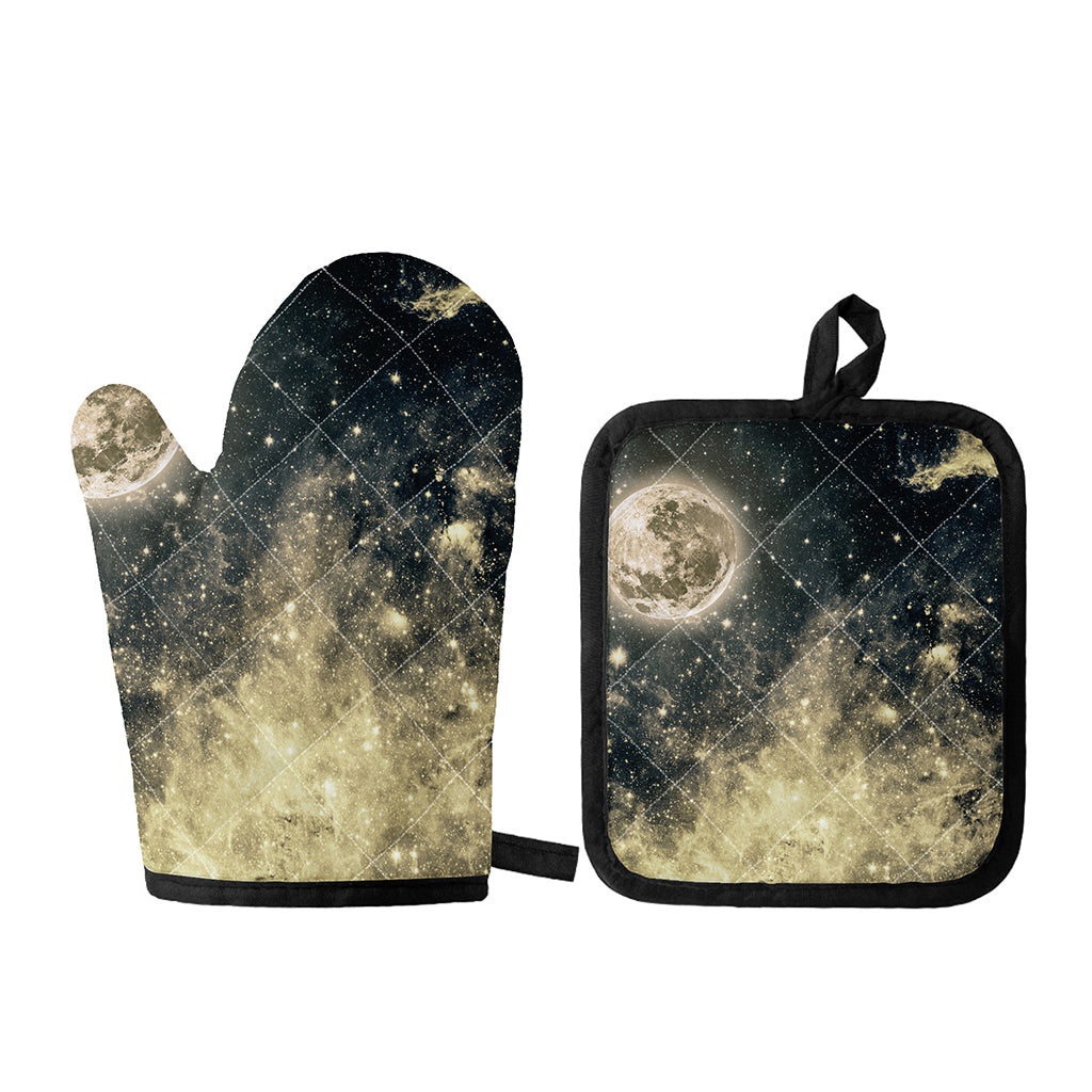Full Moon And Night Stars Print Oven Mitt And Pot Holder Set