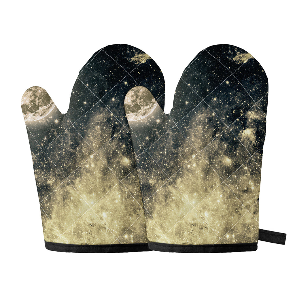 Full Moon And Night Stars Print Oven Mitts