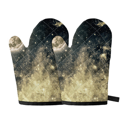 Full Moon And Night Stars Print Oven Mitts