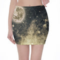 Full Moon And Night Stars Print Pencil Mini Skirt