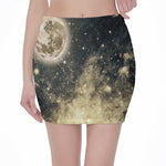 Full Moon And Night Stars Print Pencil Mini Skirt