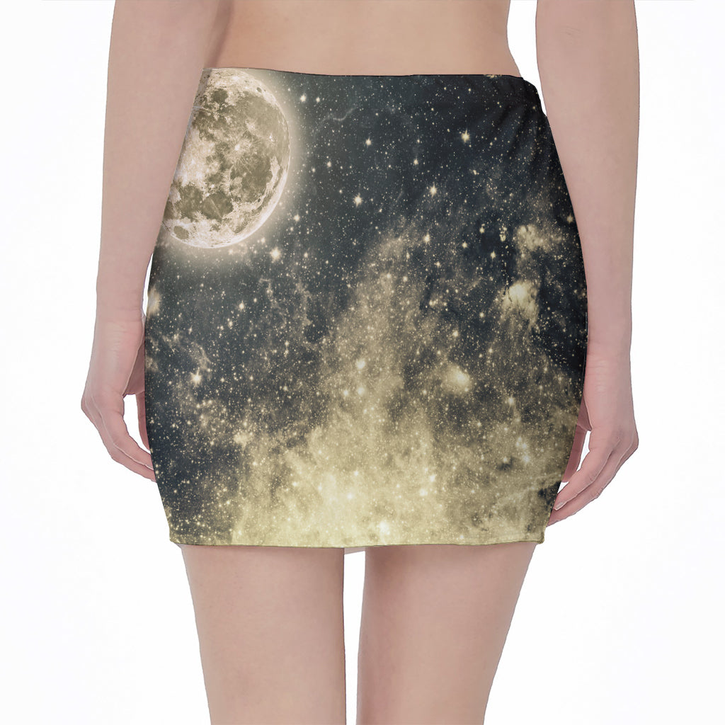 Full Moon And Night Stars Print Pencil Mini Skirt