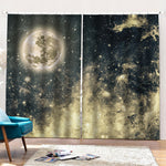 Full Moon And Night Stars Print Pencil Pleat Curtains
