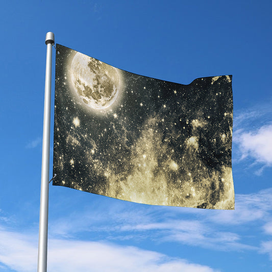 Full Moon And Night Stars Print Polyester Flag