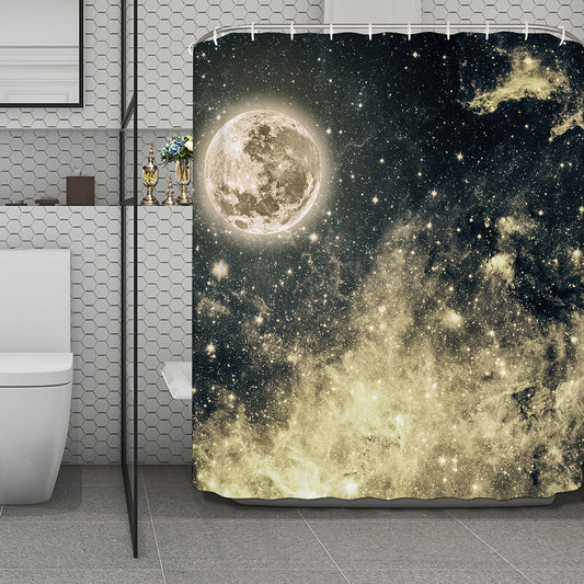Full Moon And Night Stars Print Polyester Shower Curtain