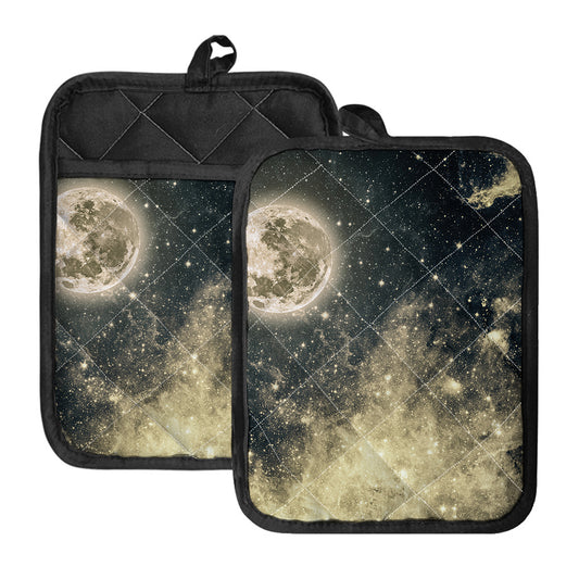 Full Moon And Night Stars Print Pot Holders With Pocket