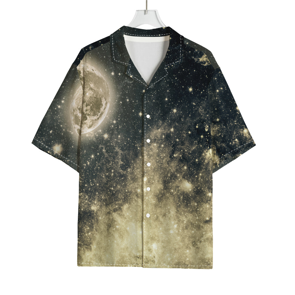 Full Moon And Night Stars Print Rayon Hawaiian Shirt