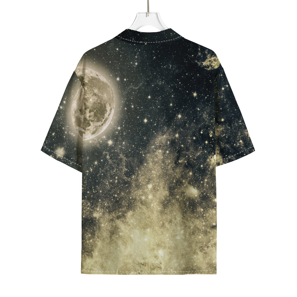 Full Moon And Night Stars Print Rayon Hawaiian Shirt