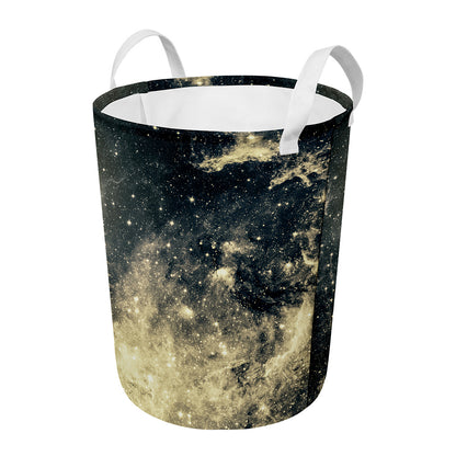 Full Moon And Night Stars Print Round Laundry Basket