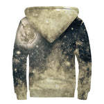 Full Moon And Night Stars Print Sherpa Lined Zip Up Hoodie