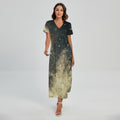 Full Moon And Night Stars Print Short Sleeve Maxi Dress