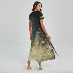 Full Moon And Night Stars Print Short Sleeve Maxi Dress