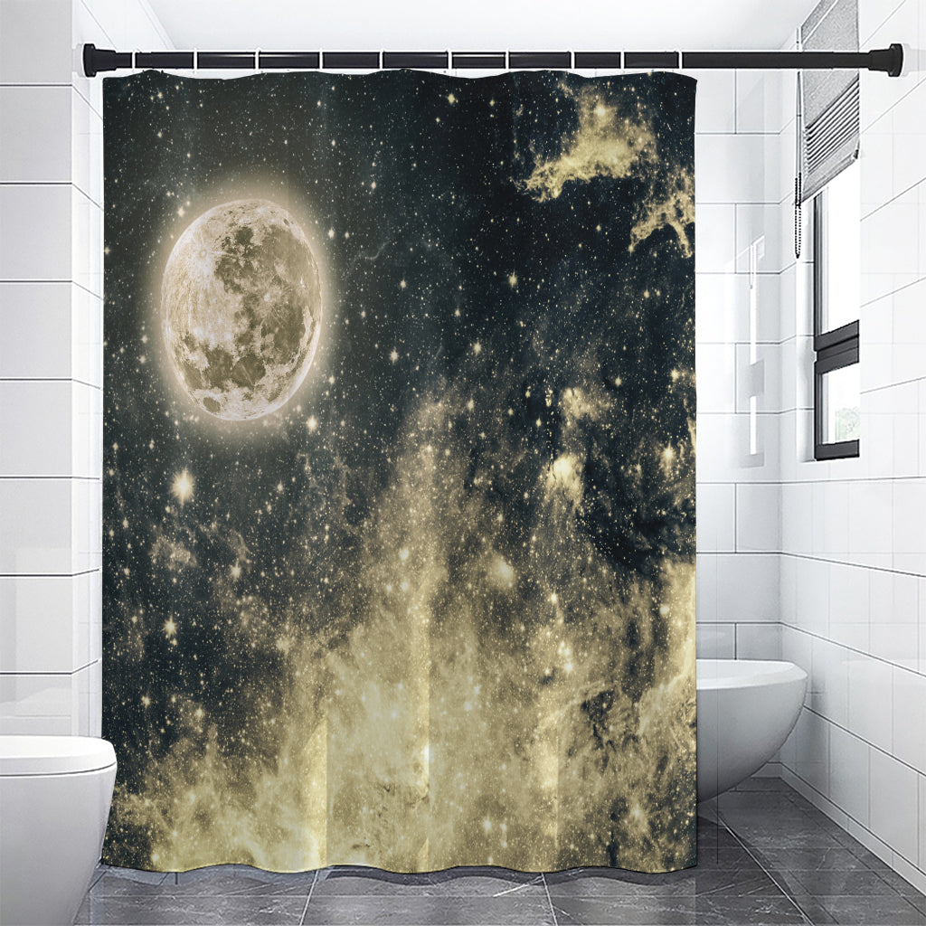 Full Moon And Night Stars Print Shower Curtain