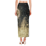 Full Moon And Night Stars Print Side Slit Maxi Skirt
