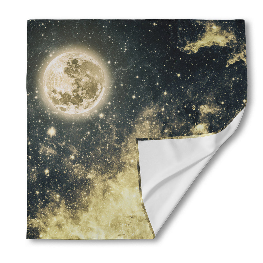Full Moon And Night Stars Print Silk Bandana