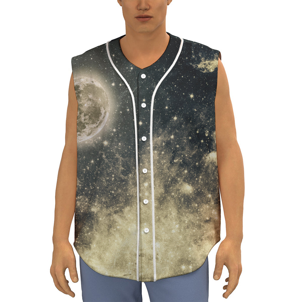 Full Moon And Night Stars Print Sleeveless Baseball Jersey