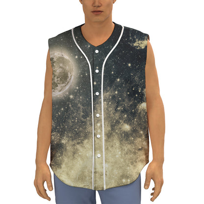Full Moon And Night Stars Print Sleeveless Baseball Jersey
