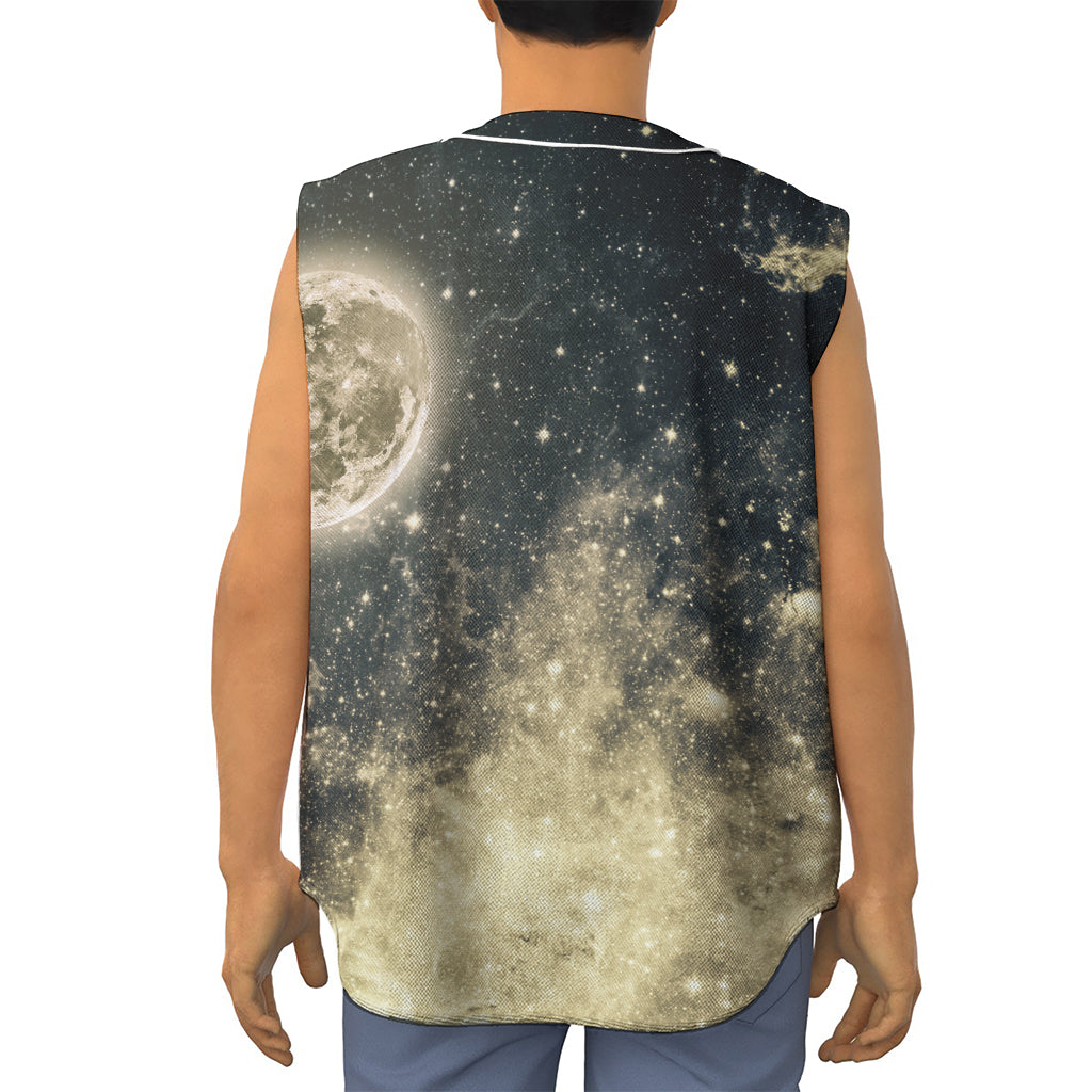 Full Moon And Night Stars Print Sleeveless Baseball Jersey