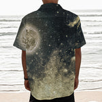 Full Moon And Night Stars Print Textured Short Sleeve Shirt
