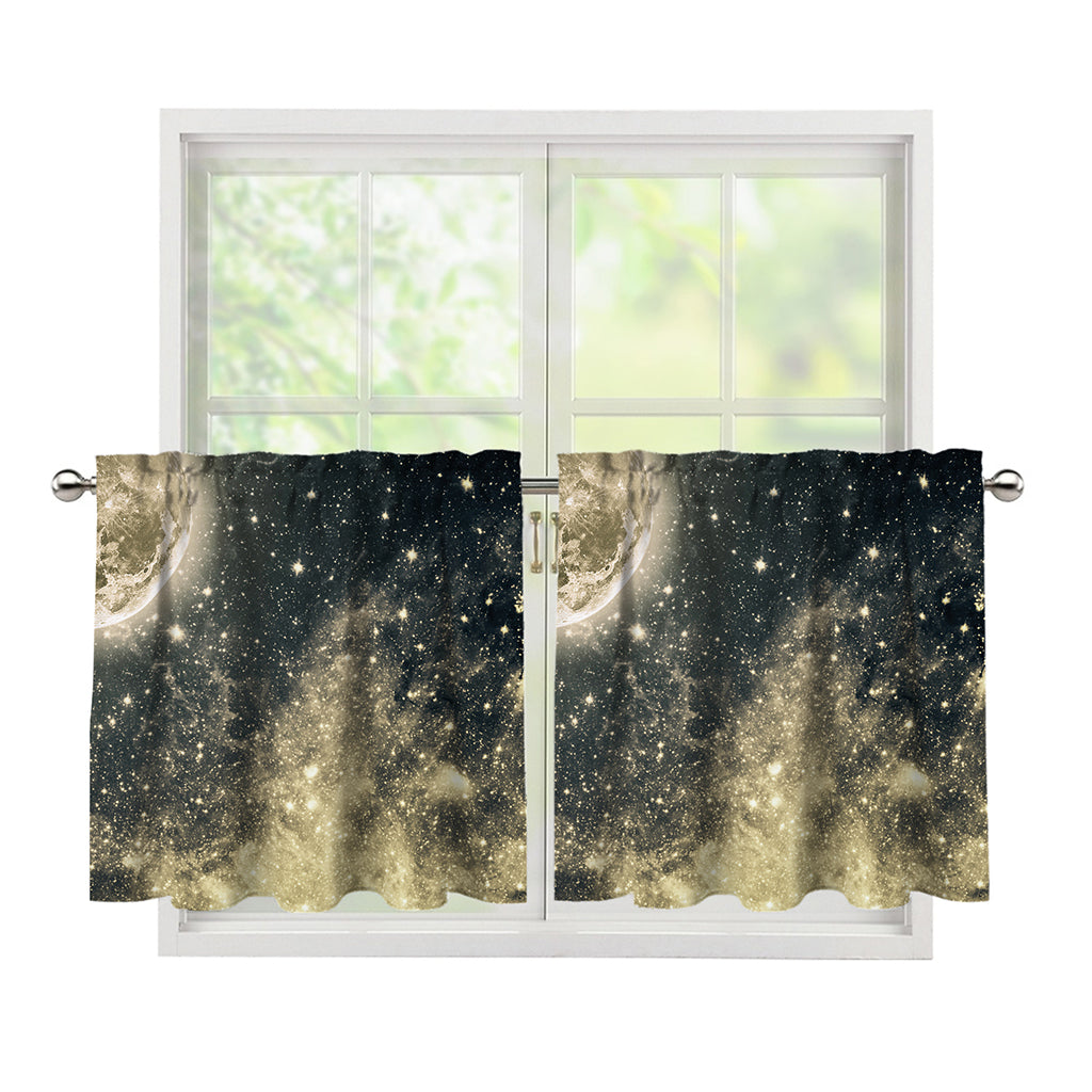 Full Moon And Night Stars Print Tier Curtains