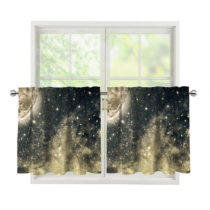 Full Moon And Night Stars Print Tier Curtains