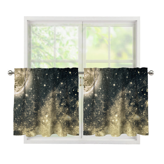 Full Moon And Night Stars Print Tier Curtains