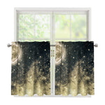 Full Moon And Night Stars Print Tier Curtains