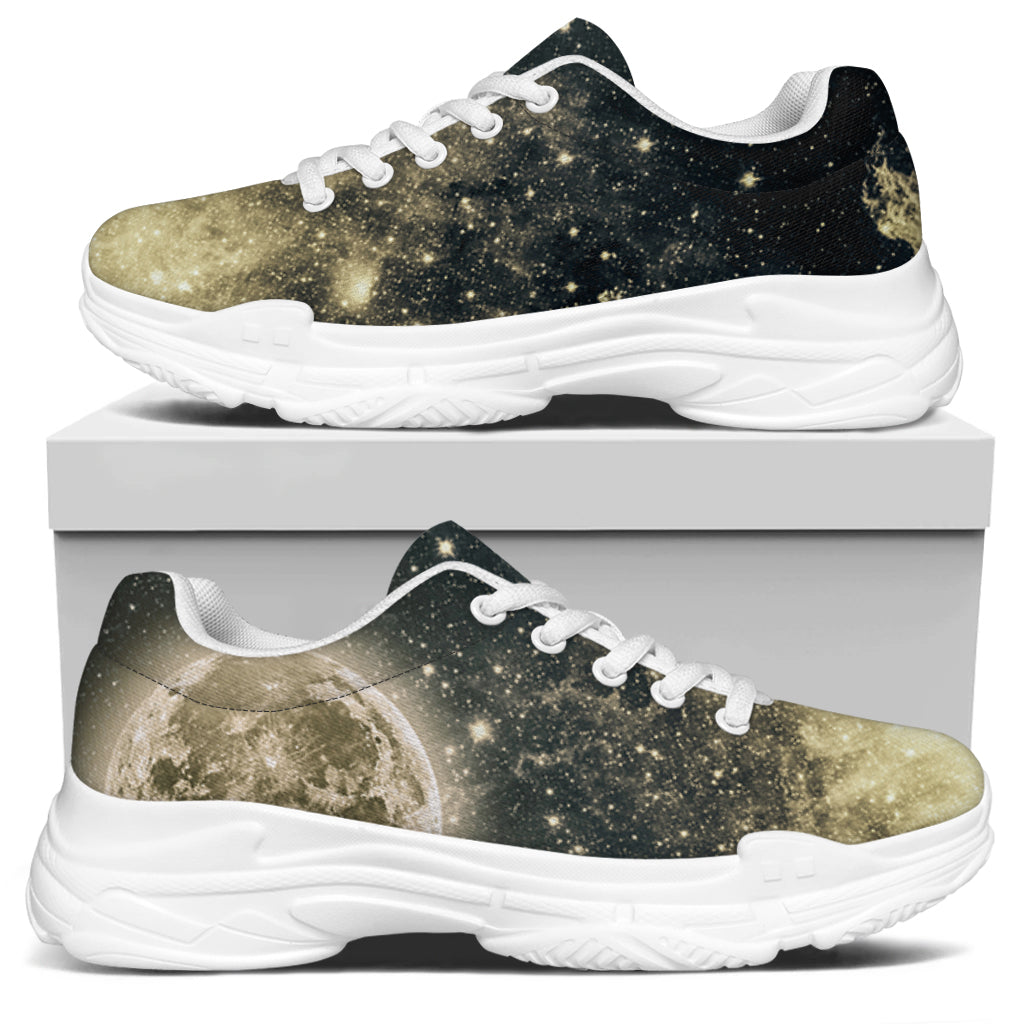 Full Moon And Night Stars Print White Chunky Shoes