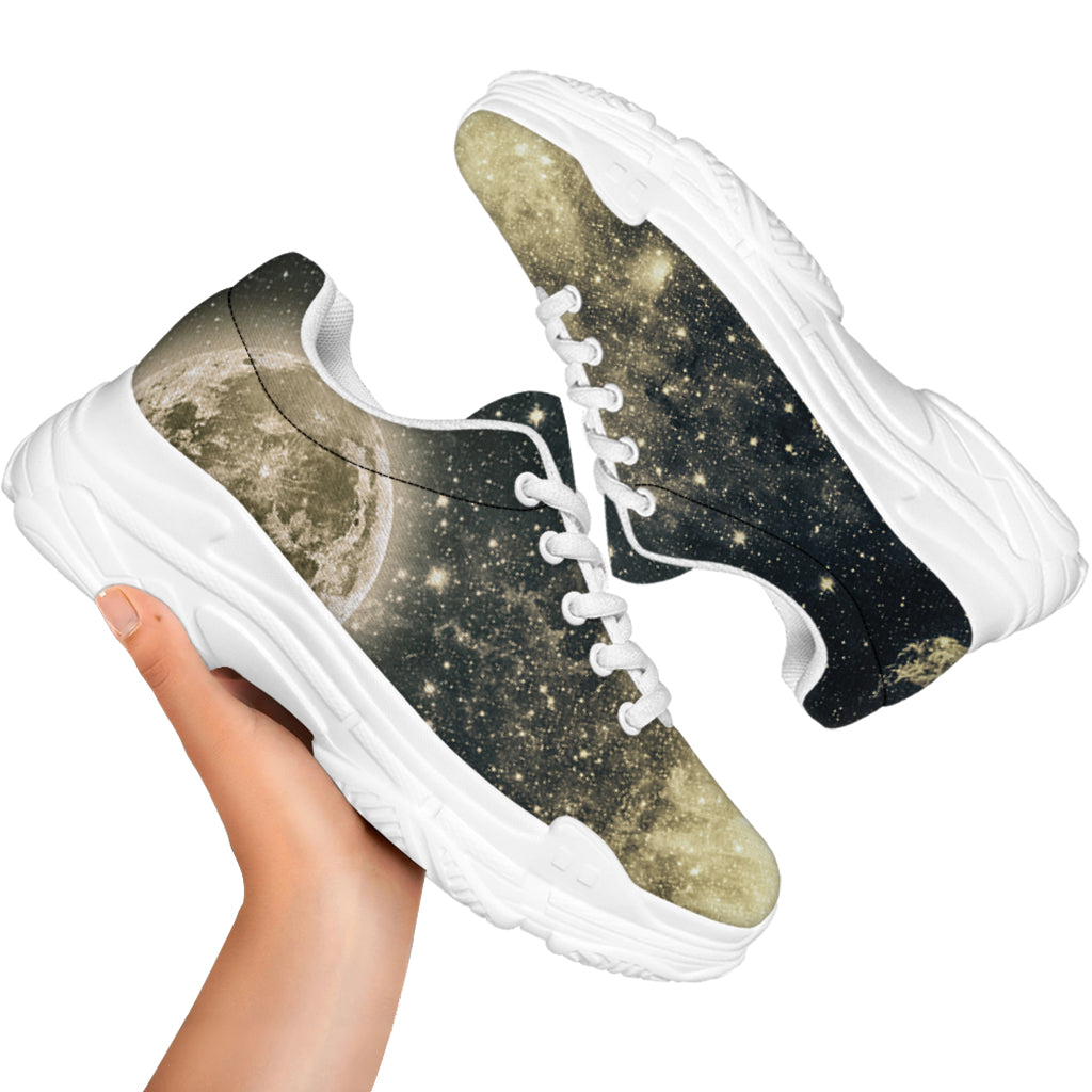 Full Moon And Night Stars Print White Chunky Shoes
