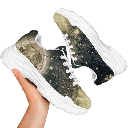 Full Moon And Night Stars Print White Chunky Shoes