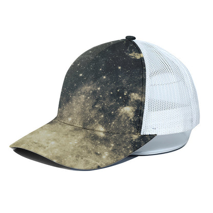 Full Moon And Night Stars Print White Mesh Trucker Cap