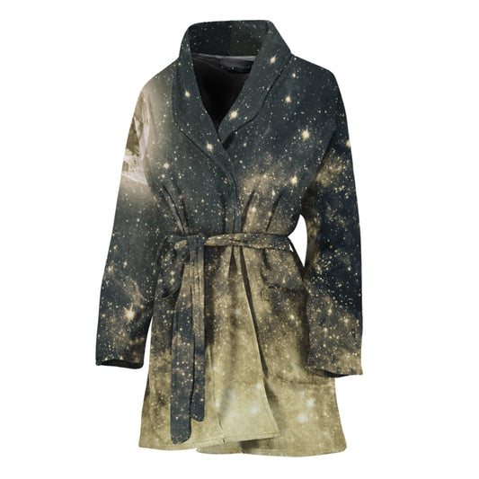 Full Moon And Night Stars Print Women's Bathrobe