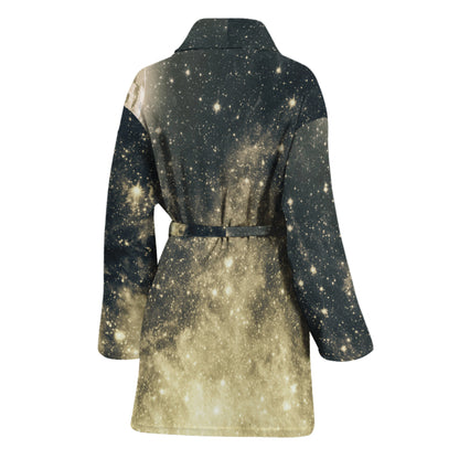 Full Moon And Night Stars Print Women's Bathrobe